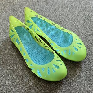 CROCS Adrina III Jelly Slip On Ballet Flats Water Shoes Neon Green Electric Blue